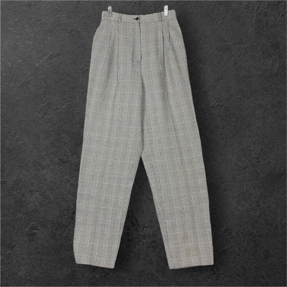 Vintage White and Black Plaid High Waisted Pants Women Small